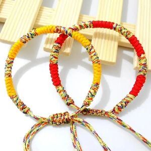 Vibrant Bohemian Braided Adjustable Rope Bracelet Red or Yellow